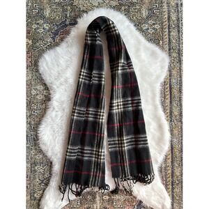Classic Plaid Scarf Black Cream Red Fringe Acrylic Winter Warm Accessory 121545